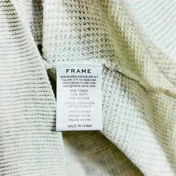 FRAME Women's L Off White Multi Short Sleeve Crew Neck Knit Sweater Ribbed - Picture 4 of 8